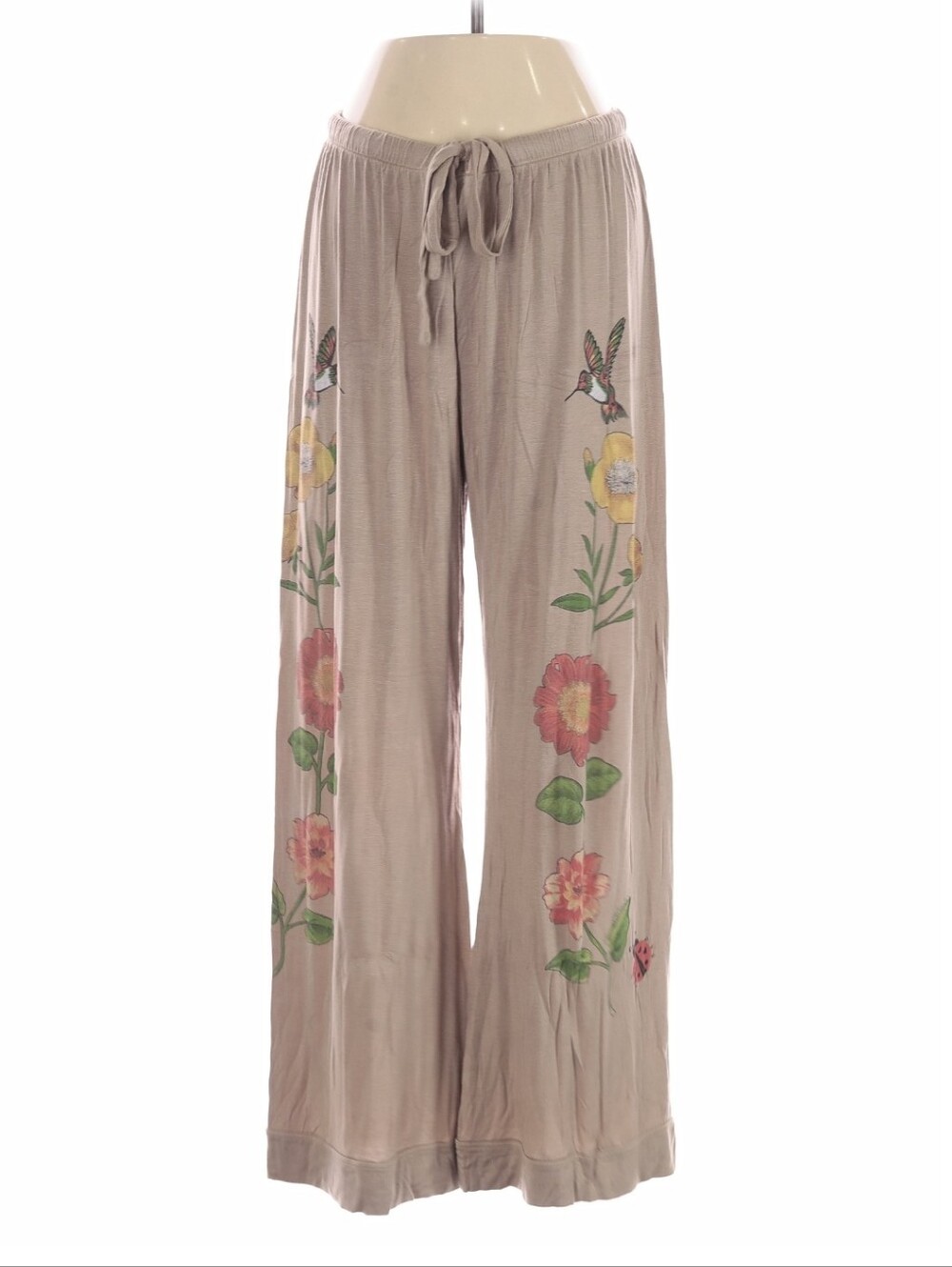 Lauren Moshi Taupe Floral & Hummingbird Wide-Leg Lounge Pants